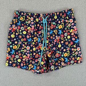 RSVLTS Swim Trunks Mens S Navy Blue Floral Bird Print Quick Dry Stretch Shorts